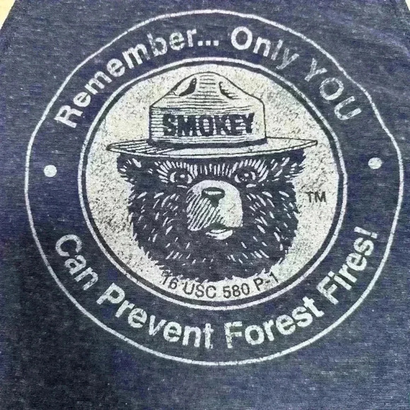 Smokey The Bear Blue Tank Top Parks And Rec Size Large - Picture 3 of 7